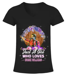 -GIRL WHO LOVES DRAKE MILLIGAN Camiseta cuello pico Mujer